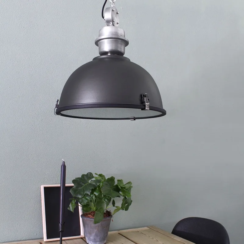 Hanglamp | 42 cm | bikkel industriële hanglampen | E27 | zwart | glas en metaal | industriële de Steinhauer – photo produit 2 sur 3