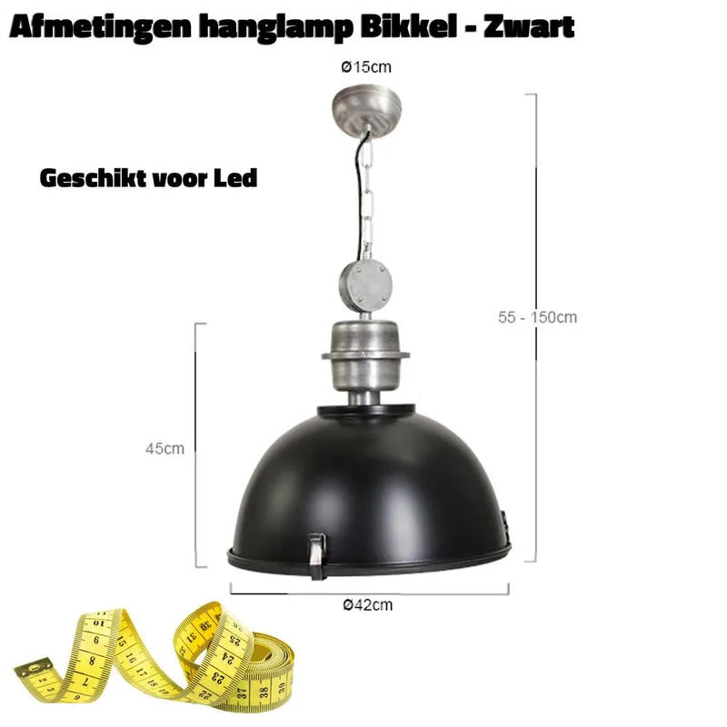 Hanglamp | 42 cm | bikkel industriële hanglampen | E27 | zwart | glas en metaal | industriële de Steinhauer – photo produit 3 sur 3