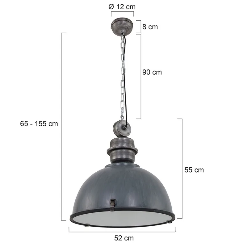 Hanglamp | 52 cm | bikkel industriële hanglampen | E27 | grijs | glas en metaal | industriële de Steinhauer – photo produit 3 sur 3