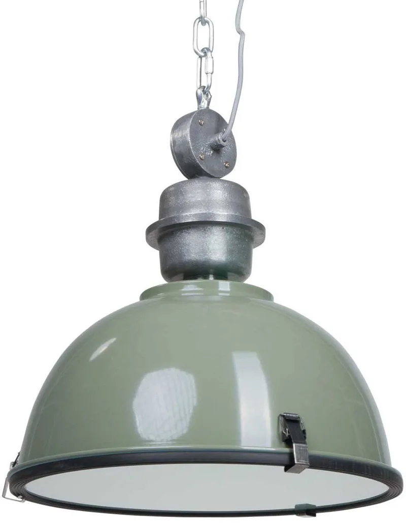 Hanglamp Bikkel 7586G hoogte verstelbaar in oudgroen met industriële uitstraling van Steinhauer, diameter 42 cm, geschikt voor E27 lamp tot 40 watt van Steinhauer in Groen, Zilver – productfoto