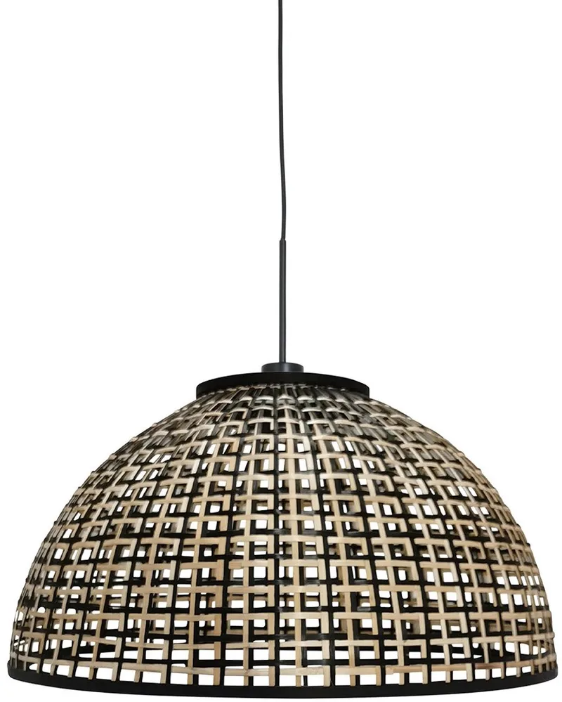 Hanglamp Nox Light 4477ZW - Halfronde bamboe kap 60 cm - Hoogte instelbaar 45-160 cm - Zwart metaal by Steinhauer in Beige, Black – product photo