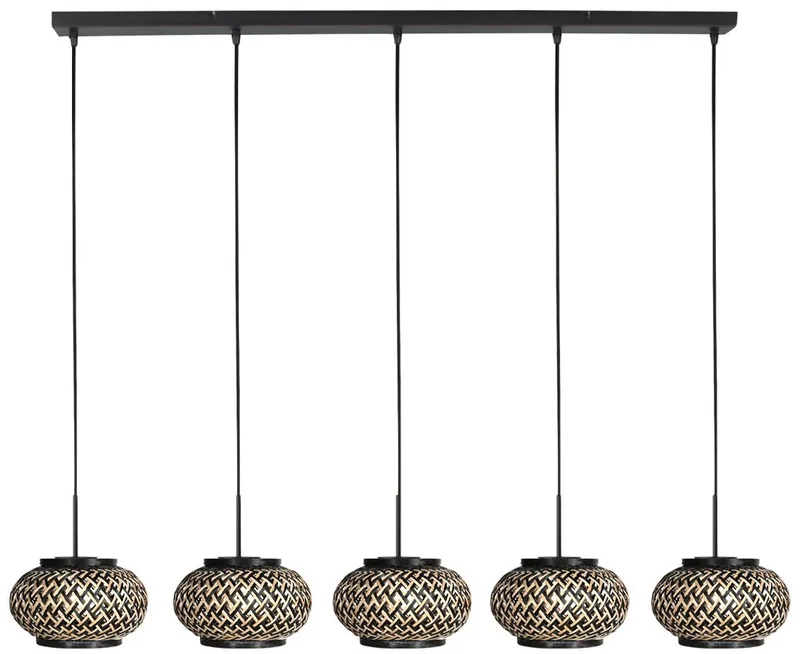 Hanglamp Nox Light 4528ZW – trendy zwarte bamboe en metaal, 120 cm breed, hoogte instelbaar van 50-120 cm, Steinhauer von Steinhauer in Beige, Schwarz – Produktfoto