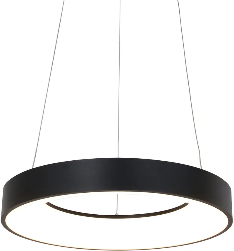 Hanglamp Ringlede 2695ZW Zwart 48 cm rond Kunststof en Metaal In hoogte verstelbaar Steinhauer Modern de Steinhauer en Blanc, Noir – photo produit