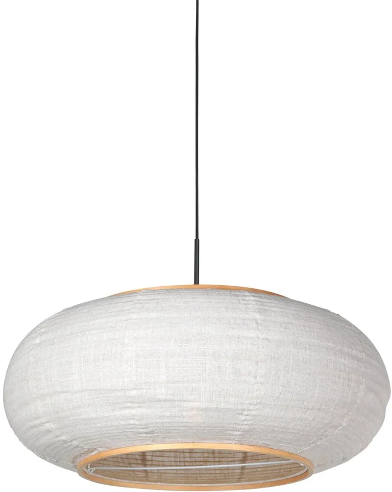 Hanglamp Silva Alba 4640ZW zwart met linnen kap Ø60 cm - Hoogte verstelbaar von Steinhauer in Weiß, Schwarz – Produktfoto