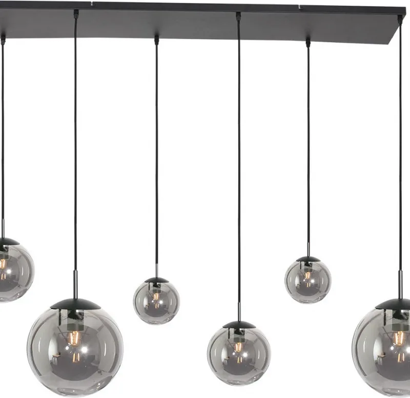 Hanglamp Steinhauer Bollique New 3499ZW 6 lichts E27 - Hoogte instelbaar - Glas en metaal - Design binnen verlichting by Steinhauer in Black – product photo