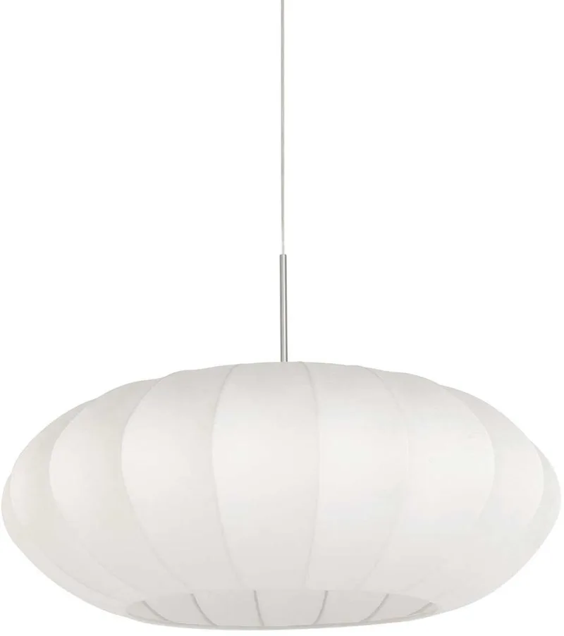 Hanglamp Steinhauer Luma-Nola 3808ST met staal en textiel, hoogte instelbaar, wit zijden kap van 60cm, trendy design voor binnengebruik van Steinhauer in Zilver – productfoto