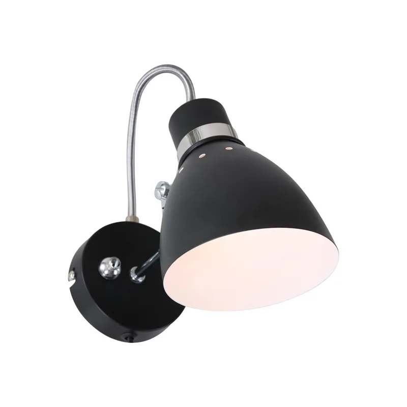 Industriële wandlamp Spring | draaibaar en kantelbaar | staal / zwart mat, chroom | Ø 12,5 cm | h17 de Steinhauer – photo produit 1 sur 3