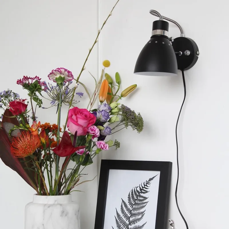 Industriële wandlamp Spring | draaibaar en kantelbaar | staal / zwart mat, chroom | Ø 12,5 cm | h17 de Steinhauer – photo produit 2 sur 3