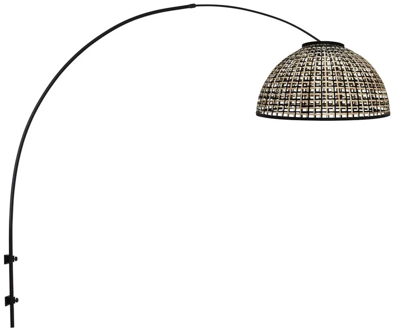 Nox Light 4407ZW - Trendy boog wandlamp van bamboe en metaal met halfronde kap van 60 cm van Steinhauer in Beige, Zwart – productfoto
