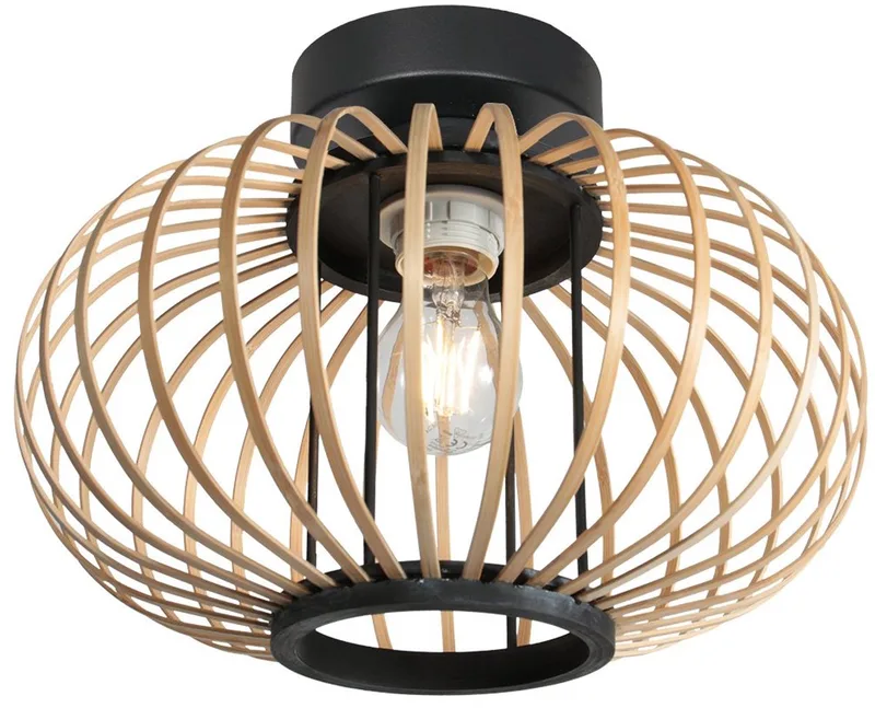 Plafondlamp Silva 4502ZW – trendy bamboe plafondlamp 31 cm met zwart en crème kleur, van merk Anne Light Home von Steinhauer in Creme – Produktfoto
