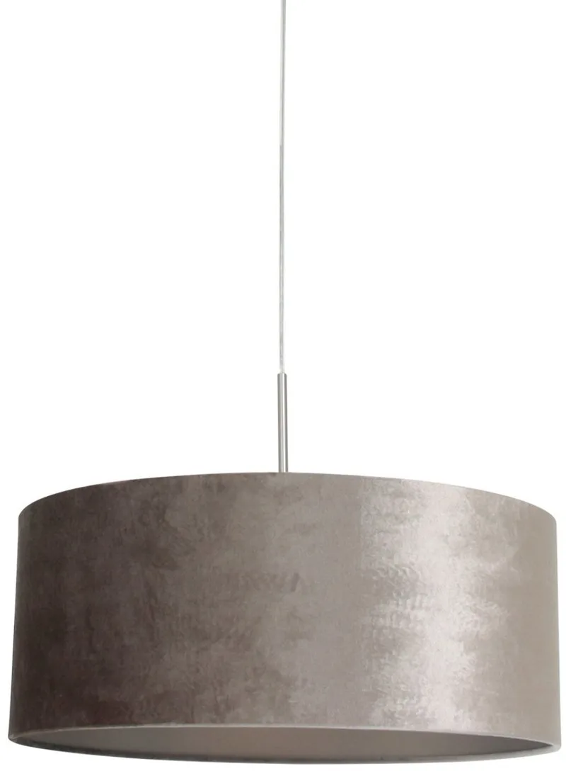 Staalkleurige hanglamp Sparkled Light 8149ST met grijs velours ton kap, metaal, hoogte instelbaar, Ø 50cm, voor binnen, merk Steinhauer by Steinhauer in Grey, Silver – product photo