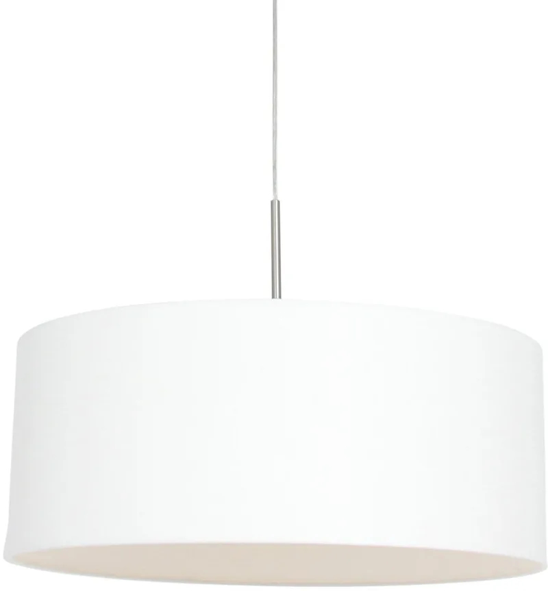 Staalkleurige hanglamp Sparkled Light 9889ST van Steinhauer met hoogte instelbare metalen armatuur en witte grof linnen kap, diameter 50cm, hoogte 20cm, voor binnengebruik van Steinhauer in Zwart – productfoto