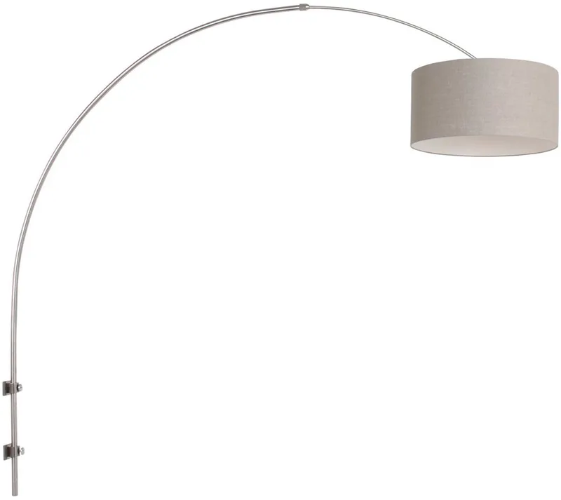 Staalkleurige wandlamp met grijs linnen kap, 145 cm hoog, Sparkled Light 8143ST, Steinhauer de Steinhauer en Gris, Argent – photo produit
