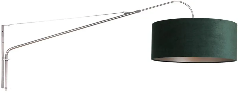 Staalkleurige wandlamp met groen velours kap, modern klassiek, Elegant Classy 8130ST, Steinhauer - uitschuifbaar en draaibaar, diameter 50 cm, hoogte 20 cm von Steinhauer in Silber – Produktfoto