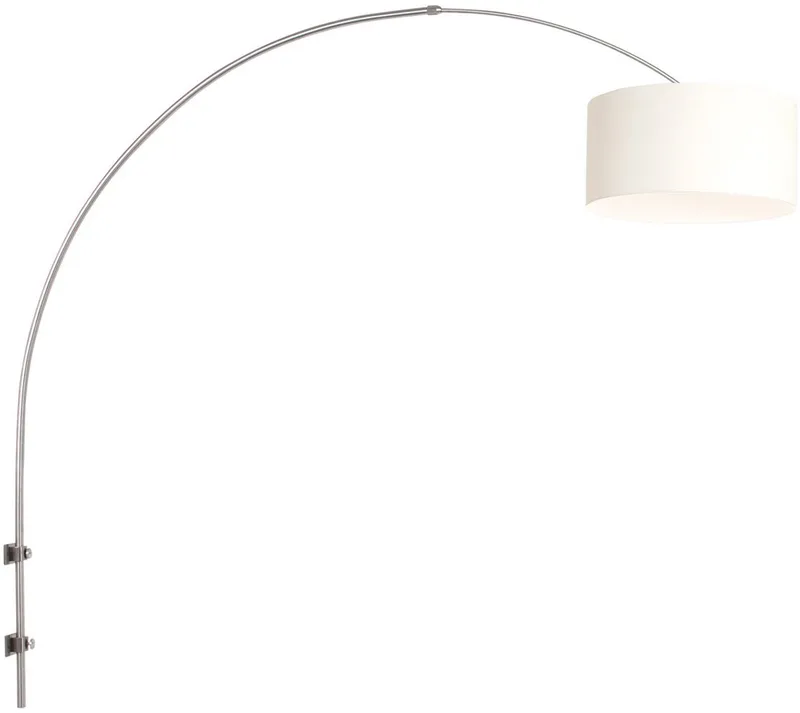 Staalkleurige wandlamp Sparkled Light 8144ST met wit grof linnen kap, moderne stijl, 145 cm hoog en 40 cm diameter, Steinhauer, draaibaar en uitschuifbaar fra Steinhauer i Hvid, Sølv – produktbillede