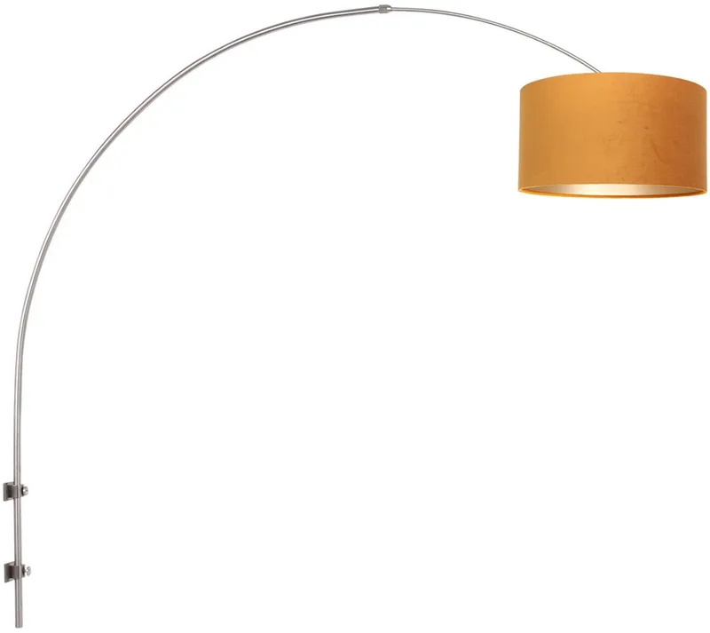 Staalkleurige wandlamp Sparkled Light 8147ST van Steinhauer met goud velours kap, 145 cm hoogte, draaibaar, kantelbaar en uitschuifbaar, van metaal en textiel, modern klassiek ontwerp de Steinhauer en Or, Argent – photo produit