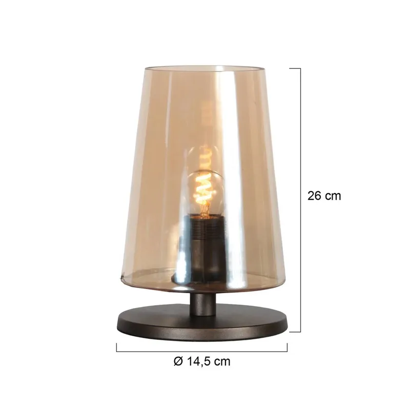 Tafellamp Ancilla bruin/amber, 26 cm, metaal, glas, E27 de Steinhauer en Marron, Amber – photo produit