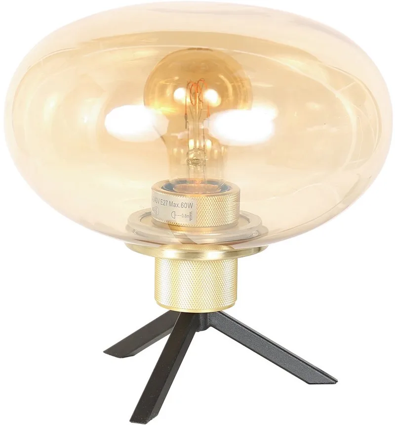 Tafellamp Reflexion 2681ME Amberkleurig en Zwart van Steinhauer, gemaakt van Glas en Metaal, geschikt voor Binnengebruik, met E27 fitting en 150 cm snoer met aan/uit schakelaar fra Steinhauer i Guld – produktbillede
