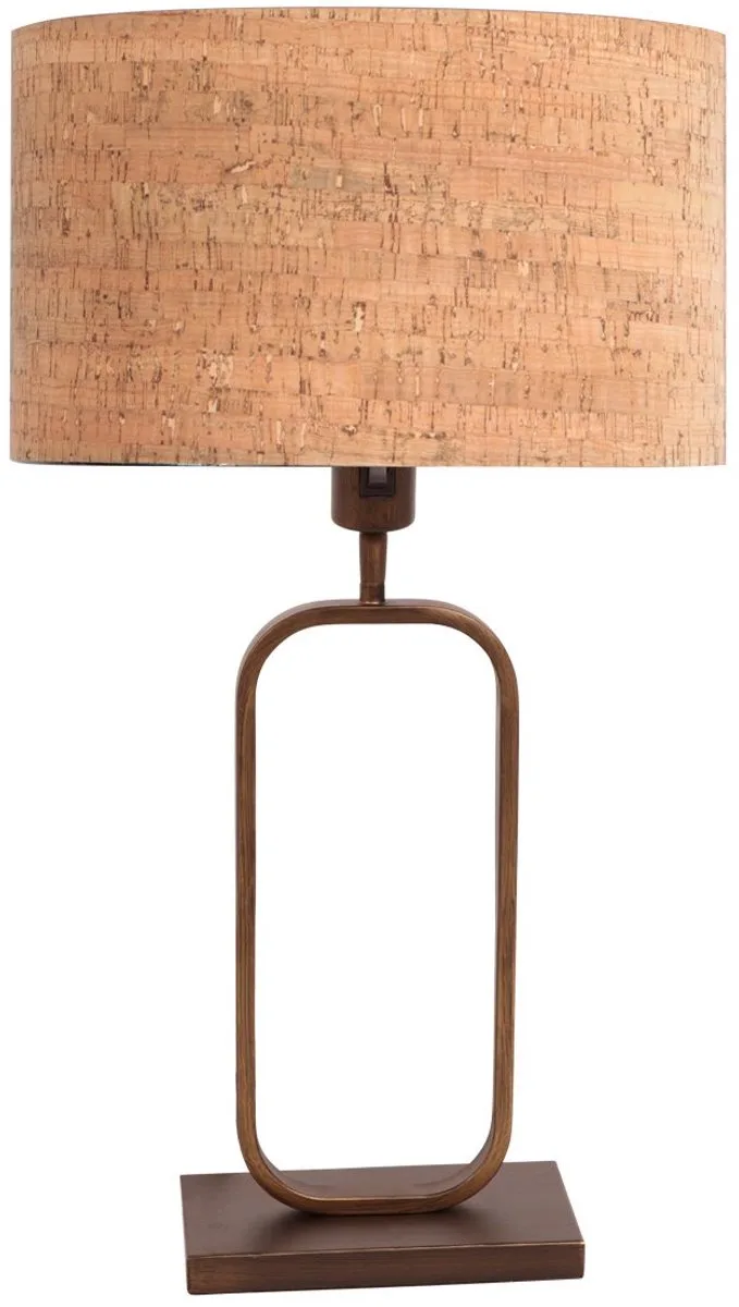 Tafellamp Steinhauer Stang 4813BR met bronzen armatuur en beige kurkstructuur kap, hoogte 47 cm, kantelbaar, geschikt voor LED, afmeting voet 15x30 cm fra Steinhauer i Brun – produktbillede