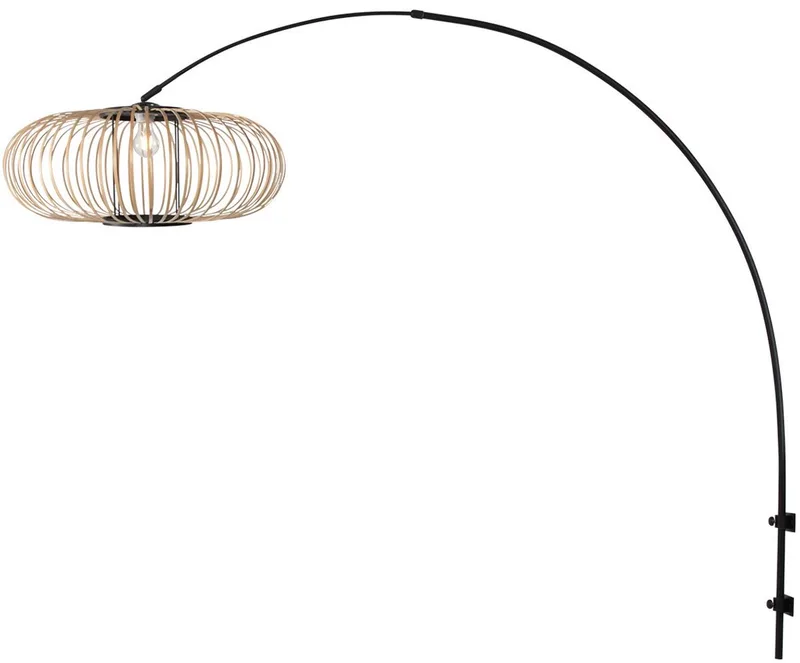 Trendy wandlamp Silva 1481ZW + K2020BS van bamboe en metaal, zwart, draaibaar, kantelbaar en uitschuifbaar voor binnengebruik de Steinhauer en Beige, Noir – photo produit