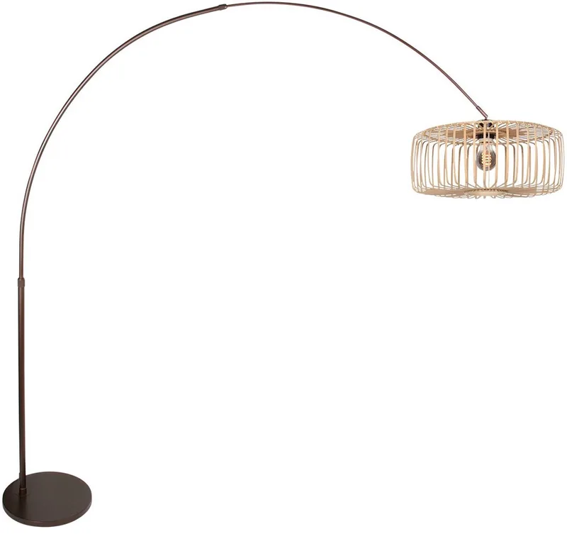 Vloerlamp Breeza-Beache 4769CA met grote bamboe kap, hoogteverstelbaar en uitschuifbaar, Steinhauer, trendy design voor binnen gebruik von Steinhauer in Braun – Produktfoto