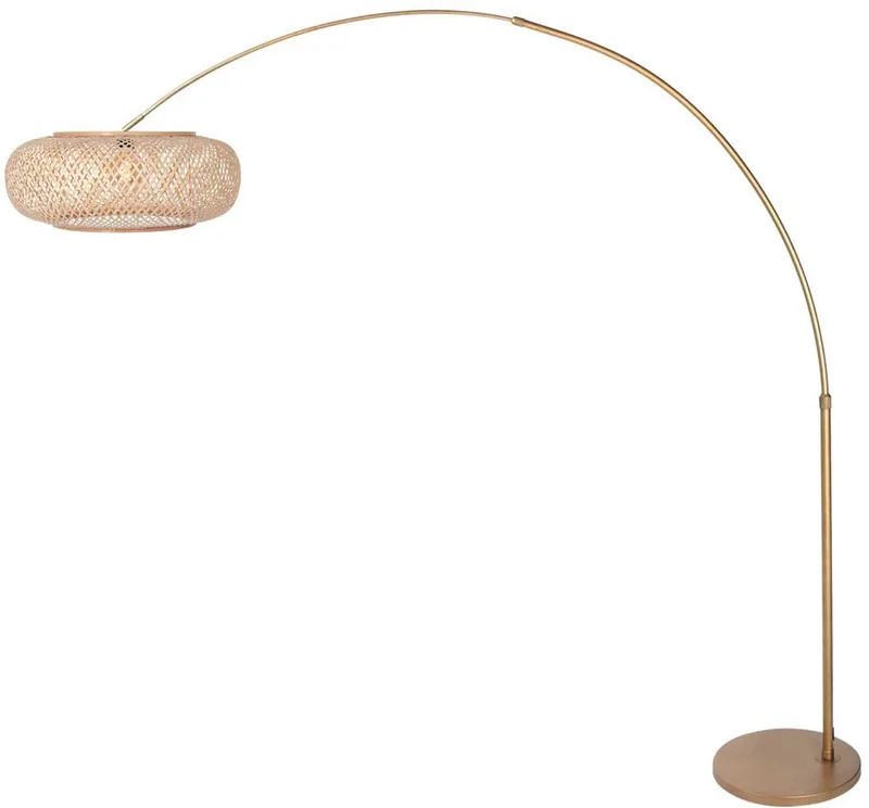 Vloerlamp Bronskleurig Sparkled Light 4309BR - Klassieke Verlichting van Bamboe met Kantelbare E27 Fitting, In Hoogte Verstelbaar (210-240cm) en Voetschakelaar van Steinhauer in Bruin, Beige – productfoto