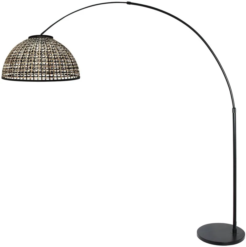 Vloerlamp Nox Light 4561ZW - Trendy zwart met bamboe, 60 cm kap, hoogte verstelbaar van 210 tot 240 cm de Steinhauer en Beige, Noir – photo produit