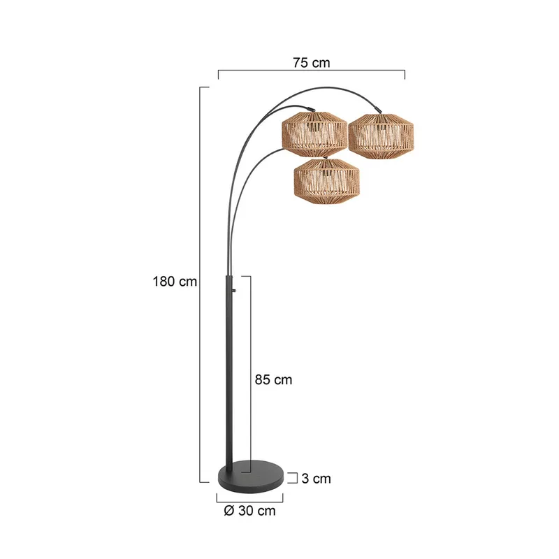 Vloerlamp Nox Light met 3-lamps, zwart, bruin snoer, E27 fra Steinhauer i Sort, Brun – produktbillede