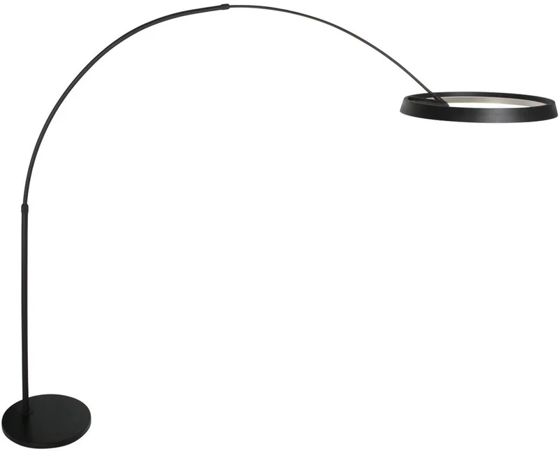Vloerlamp Ringlux 4742ZW - Zwarte booglamp van metaal met grote ledring (60 cm), hoogte verstelbaar van 210 tot 240 cm, modern design, Steinhauer de Steinhauer en Noir – photo produit