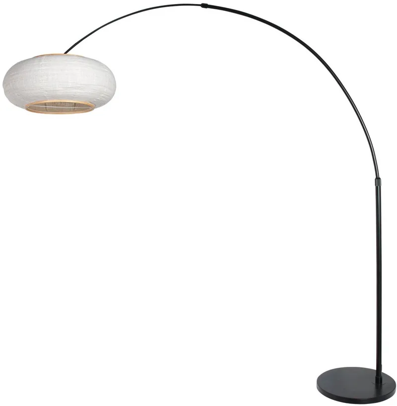Vloerlamp Silva Alba 4691ZW zwart met linnen kap Ø60 cm - hoogte verstelbaar van 210 tot 240 cm - modern Scandinavisch ontwerp van Steinhauer in Wit, Zwart – productfoto