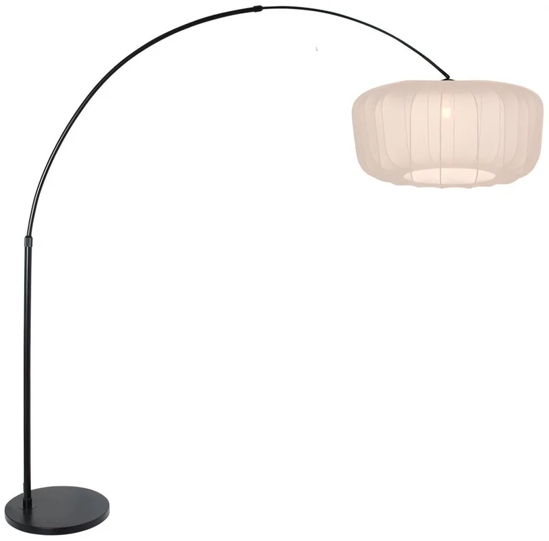 Vloerlamp Sparkled Light zwart van metaal en textiel, trendy design, hoogte verstelbaar, draaibaar en kantelbaar - Merknaam 7268ZW + K41931S de Steinhauer en Beige, Crème, Noir – photo produit