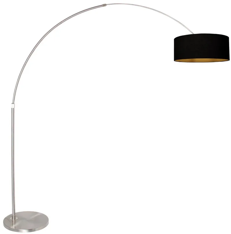 Vloerlamp staal / textiel trendy 230cm hoogte Sparkled Light 3963ST Steinhauer met zwarte kap en goudkleurige binnenkant de Steinhauer en Argent – photo produit