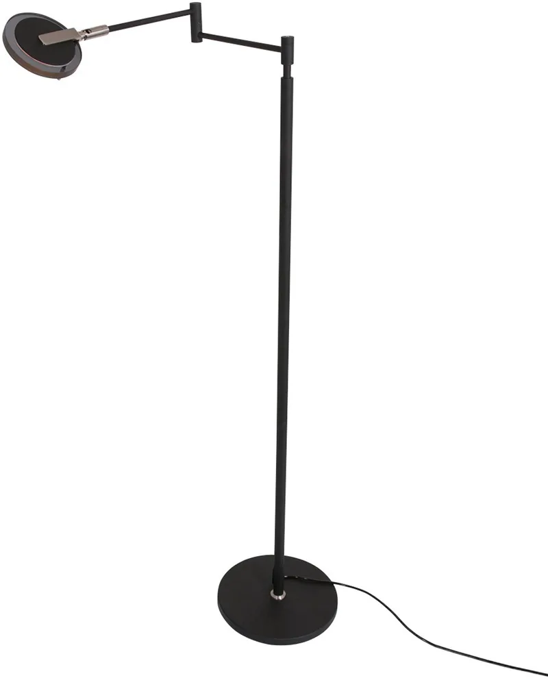 Vloerlamp Turound 3082ZW - Modern, Draaibaar en Kantelbaar, Uitschuifbaar, Hoogte van 100-140cm, Materialen: Glas en Metaal från Steinhauer i Svart – produktbild