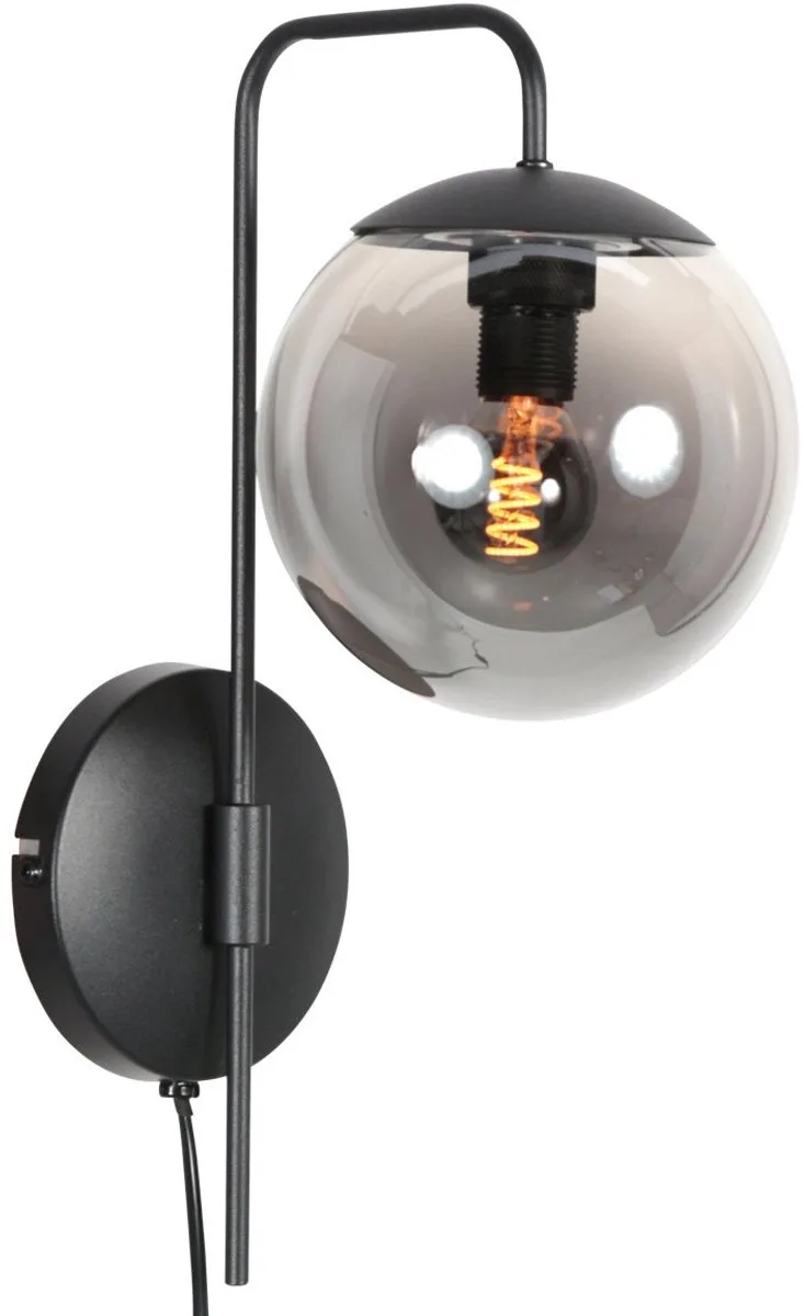 Wandlamp Bollique 4609ZW zwarte metalen wandlamp met smoke glas, E14 fitting, trendy stijl van Steinhauer in Zwart – productfoto