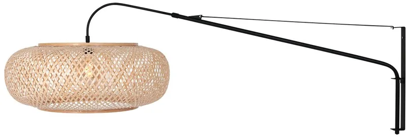 Wandlamp Elegant Classy 4448ZW - Zwart met bamboe kap Ø60 cm - Draaibaar, kantelbaar en uitschuifbaar från Steinhauer i Beige, Svart – produktbild