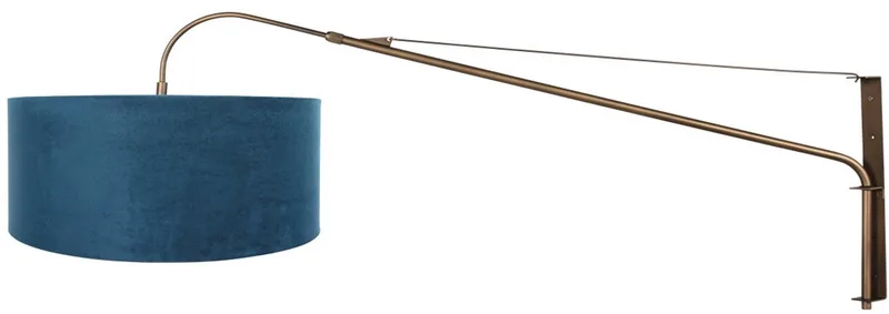 Wandlamp Elegant Classy 4752BR brons met blauw velours kap Ø50 cm, verstelbaar 115-145 cm, Steinhauer, Modern stijl de Steinhauer en Bleu, Marron – photo produit