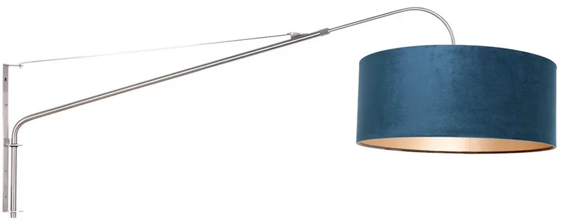 Wandlamp Elegant Classy 8243ST in staal met blauw velours kap, 50 cm diameter en 20 cm hoogte, Steinhauer, modern klassiek, draaibaar en uitschuifbaar van Steinhauer in Blauw, Zilver – productfoto