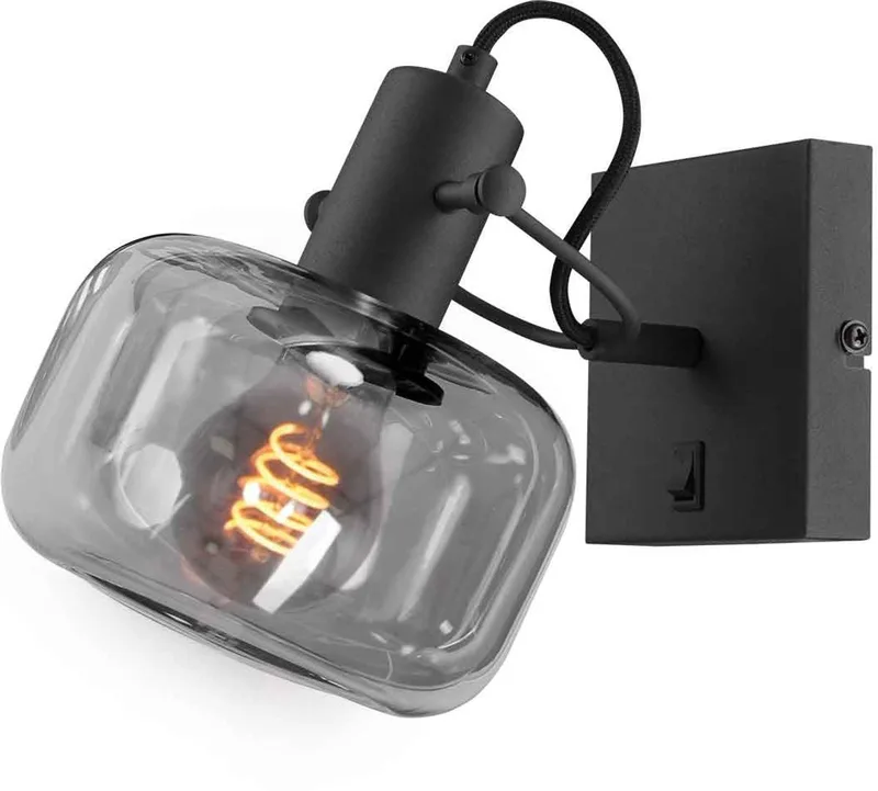 Wandlamp Glaslic 3864ZW - Retro zwarte wandlamp van metaal met smoke glas - Draaibaar en kantelbaar fra Steinhauer i Sort – produktbillede