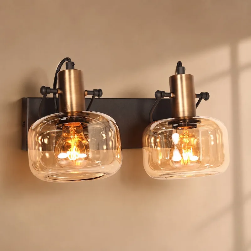 Wandlamp Glaslic 3865BR brons 2-lichts met amber glas van Steinhauer, draaibaar en kantelbaar, metaal en glas, ideaal voor binnengebruik de Steinhauer en Marron – photo produit