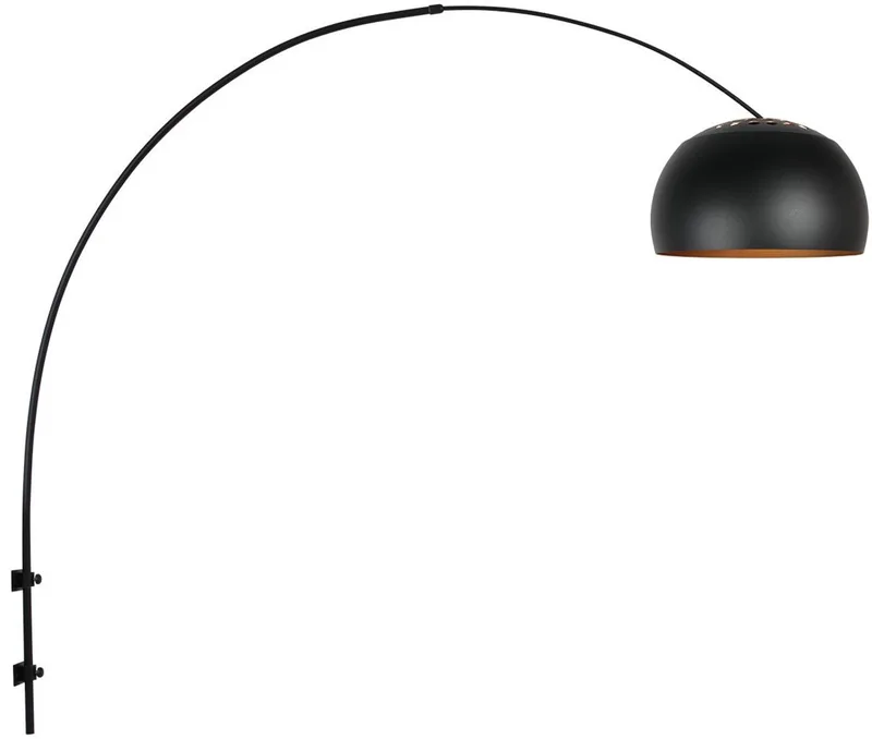 Wandlamp Globe Black 4909ZW, zwart/goud, metaalkap Ø40 cm, E27 fitting, verstelbare boog 115-160 cm, Steinhauer, modern design von Steinhauer in Schwarz – Produktfoto