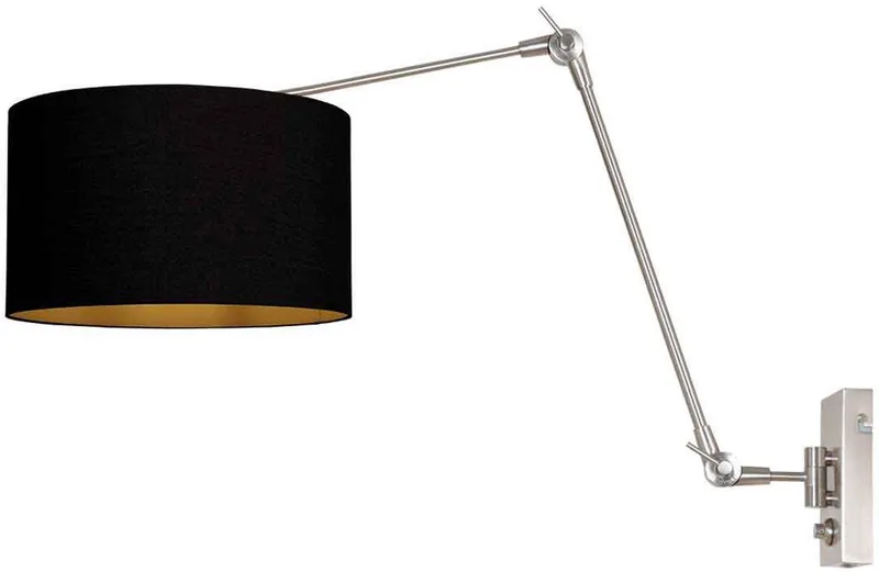 Wandlamp Prestige Chic 3985ST | Staalkleurig met zwart linnen kap | Metaal/Textiel | Kantelbaar | Steinhauer de Steinhauer en Argent – photo produit