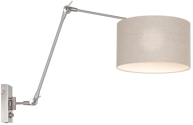 Wandlamp Prestige Chic 8107ST in staal met grijs grof linnen kap, draaibaar en kantelbaar, van Steinhauer, modern design voor binnengebruik från Steinhauer i Grå, Silver – produktbild