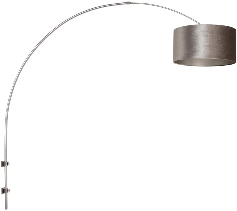 Wandlamp Staalkleurig met Velours Kap 40cm Hoog de Steinhauer en Gris, Argent – photo produit