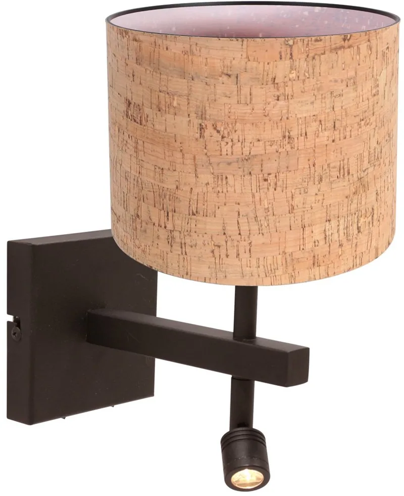 Wandlamp Stang 4868CA - Beige kurk kap en cacao kleurig metaal - Draaibaar en kantelbaar leeslicht van Steinhauer in Bruin – productfoto