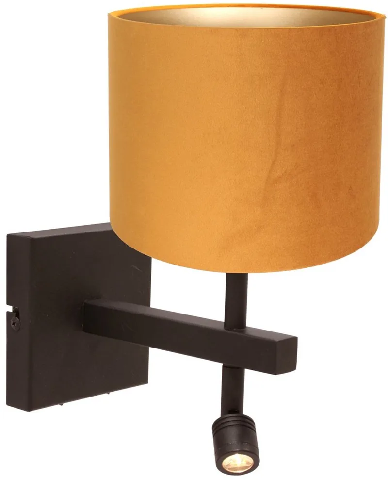 Wandlamp Stang 4870CA van Steinhauer met cacao kleurig metalen armatuur en gouden velours kap, draaibaar en kantelbaar, geschikt voor binnengebruik, trendy design de Steinhauer en Marron – photo produit