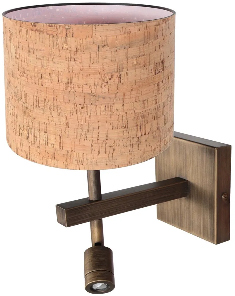 Wandlamp Stang 4889BR met kurk kap en bronzen armatuur, trendy design, E27 fitting, ideaal voor binnengebruik, merk Steinhauer från Steinhauer i Brun – produktbild