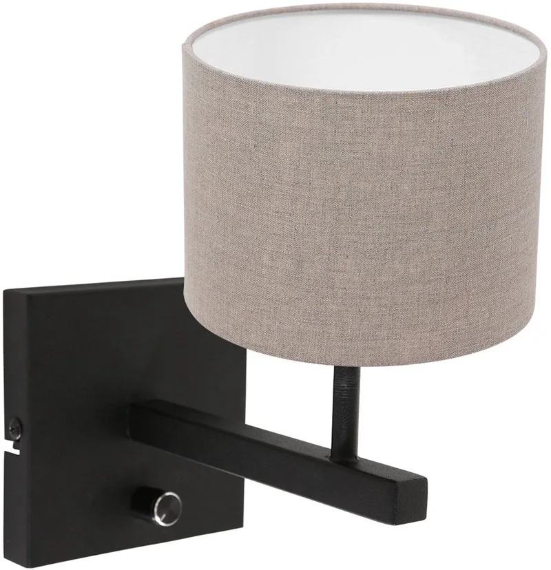 Wandlamp Stang 8172ZW met schakelaar, grijze linnen kap (20 cm), metaal en textiel, Steinhauer, modern voor binnen gebruik de Steinhauer en Gris – photo produit