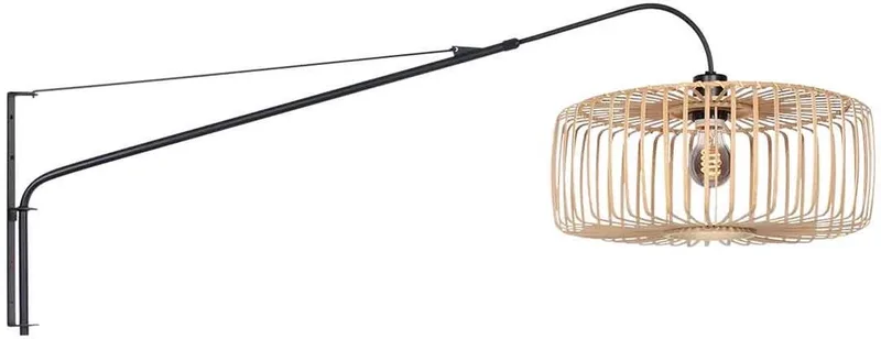 Wandlamp Steinhauer Breeza-Beache 4153ZW, uitschuifbaar, met naturel bamboe kap (Ø 50 cm, H 21 cm), trendy design, zwart met bamboe van Steinhauer in Beige, Zwart – productfoto