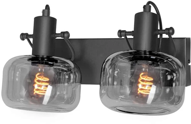 Wandlamp Steinhauer Glaslic 3865ZW in 2-lichts met smoke glas, metaal, draaibaar en kantelbaar, modern retro ontwerp voor binnengebruik van Steinhauer in Zwart – productfoto