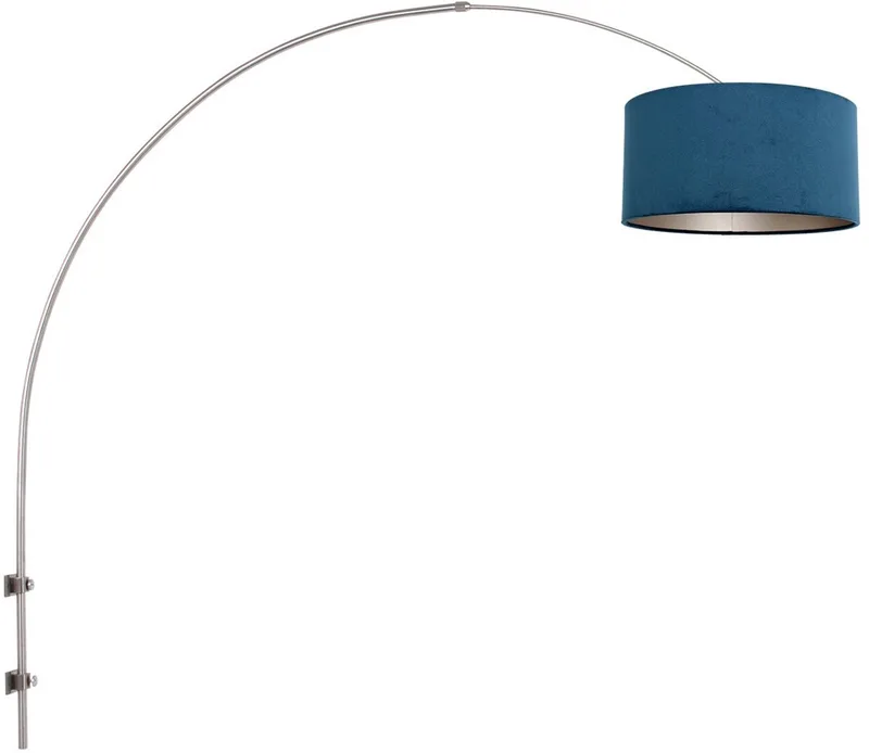 Wandlamp Steinhauer Gramineus modern klassiek met metaal en textiel, hoogte 145 cm, staal met blauw velours ton kap, draaibaar, kantelbaar en uitschuifbaar de Steinhauer en Bleu, Argent – photo produit